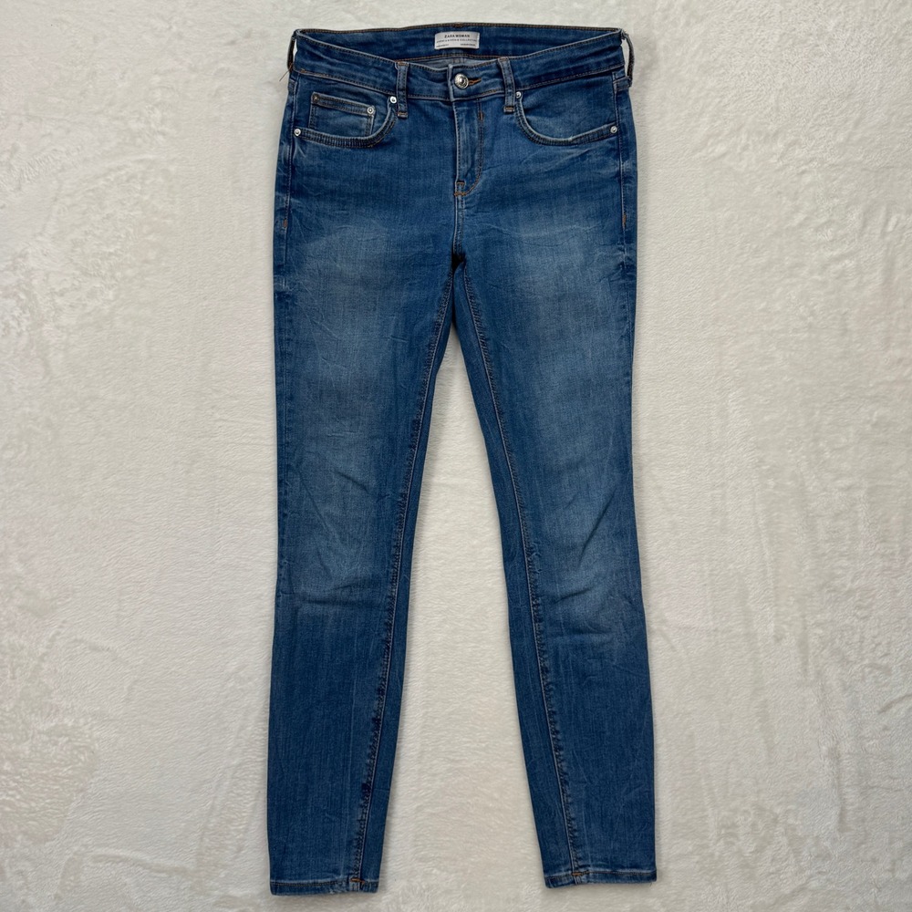 Zara Jeans Women 6 Blue Premium Denim Collection Skinny Mid Rise Stretch Denim